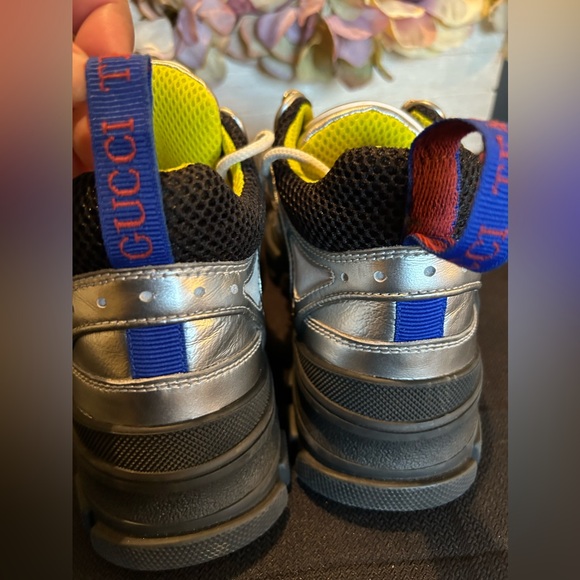 Gucci Silver/Black Leather And Mesh Flashtrek Low Top Sneakers size 35 - Picture 5 of 9
